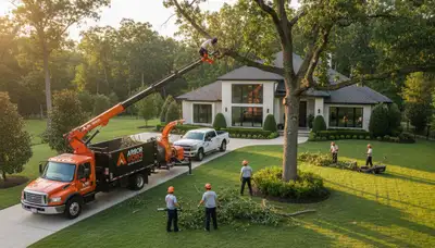 Professional lawn and tree service team working in Shawnee, OK yard for Chop Chop Tree
