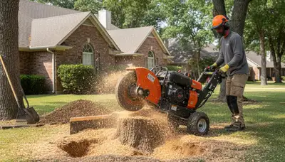 Professional stump grinding removing tree stumps in Maud, OK by Shawnee tree removal experts