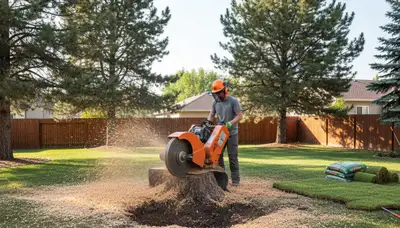 Professional stump grinding service removing tree stumps in Meeker, near Shawnee, OK yard restoration