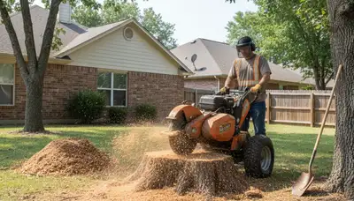 Professional stump grinding service removing tree stumps in Newalla, OK near Shawnee tree experts