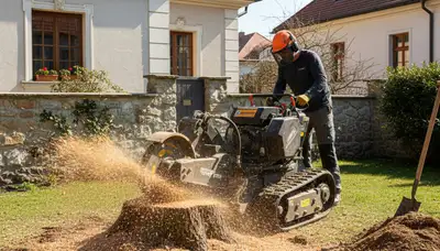Professional stump grinding service removing tree stumps in Prague, OK for Shawnee area homeowners