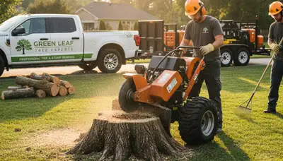 Professional stump removal service in Shawnee, OK clearing yard with specialized equipment