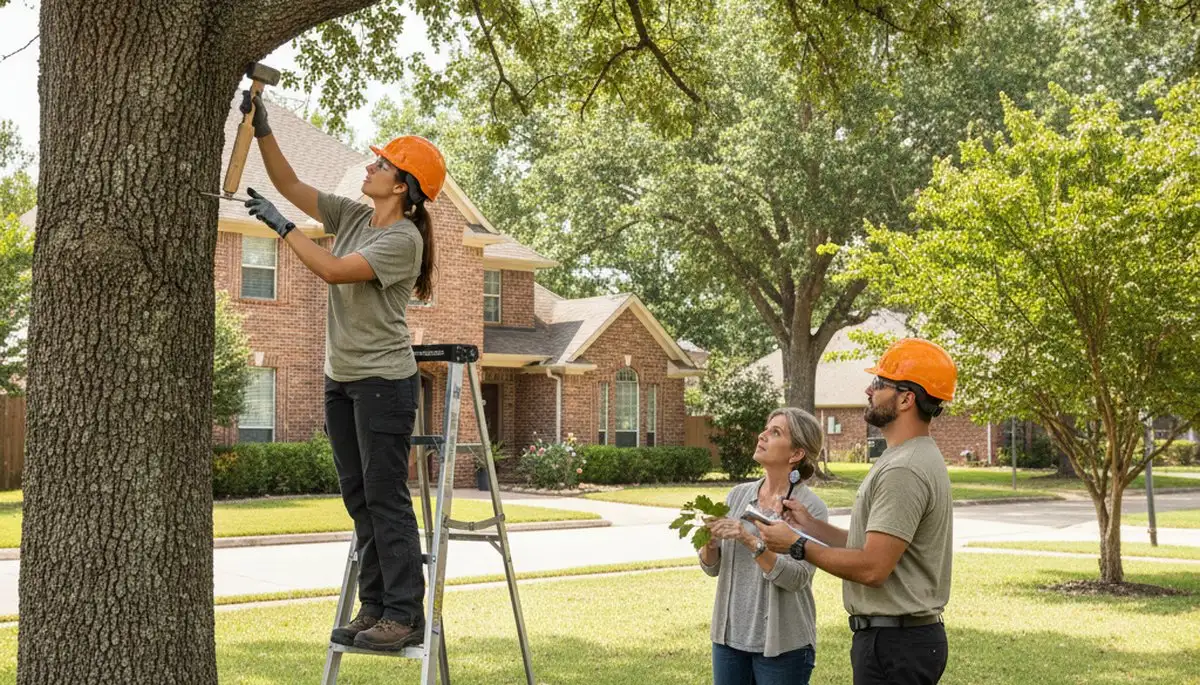 Certified arborist performing tree health assessment for homeowners in Maud, near Shawnee, OK