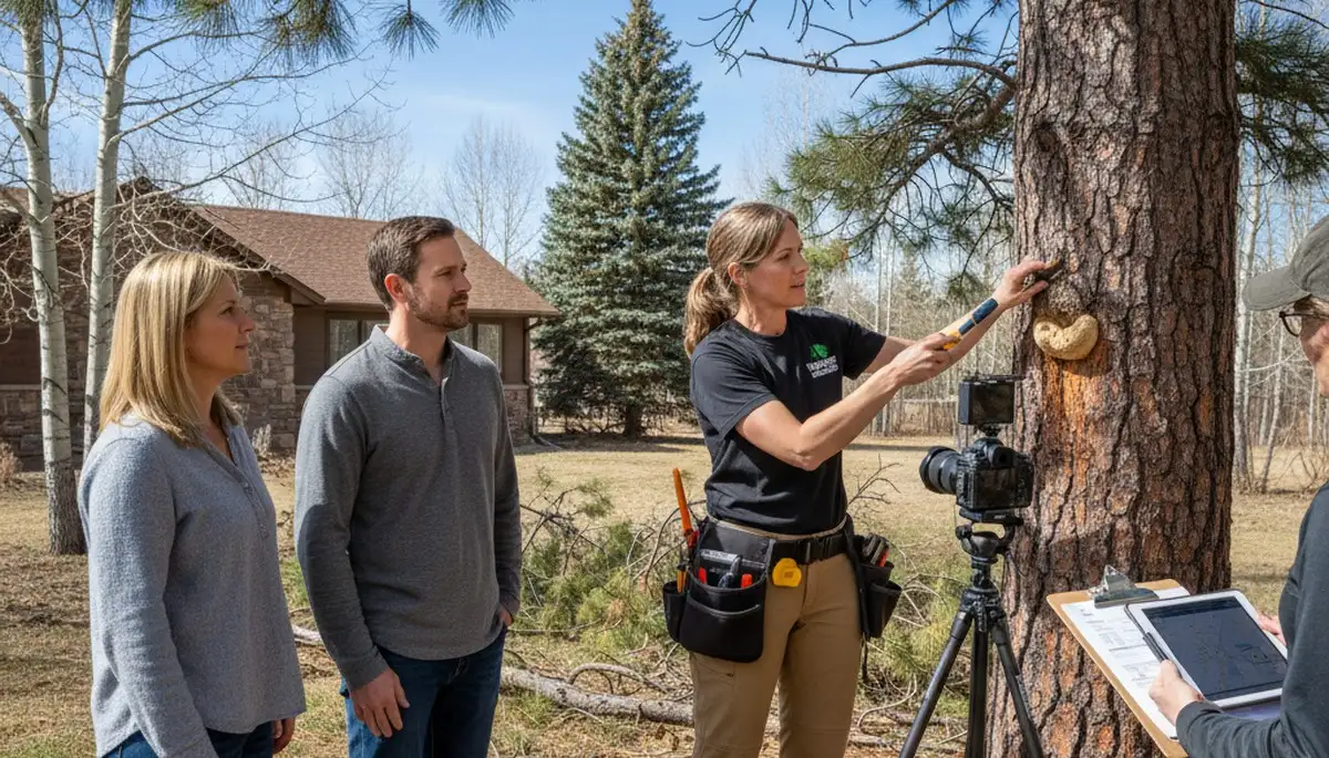 Certified arborist performing tree health inspection for homeowners in Meeker, near Shawnee, OK