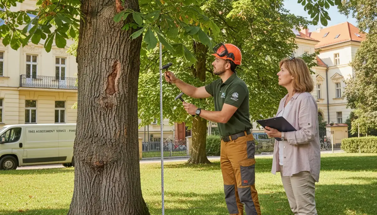 Certified arborist performing tree health assessment for Prague homeowners near Shawnee, OK