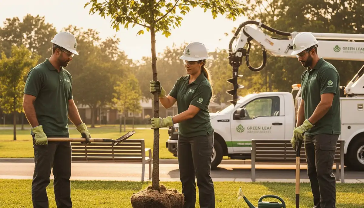 Arborist planting young tree in Shawnee, OK for Chop Chop Tree professional tree planting service