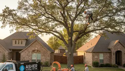 Professional tree removal service in Shawnee OK safely cutting and clearing large oak tree