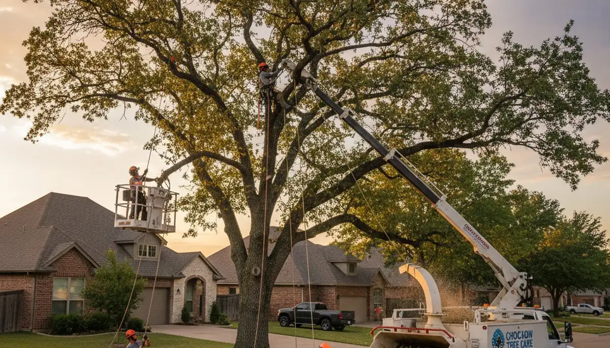 Professional tree removal service in Shawnee OK safely clearing large oak trees