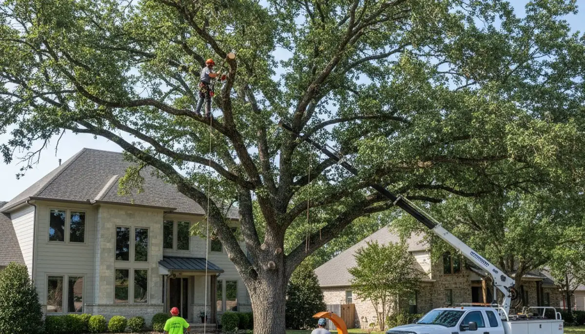 Professional tree removal service in Shawnee OK safely cutting and clearing large oak tree