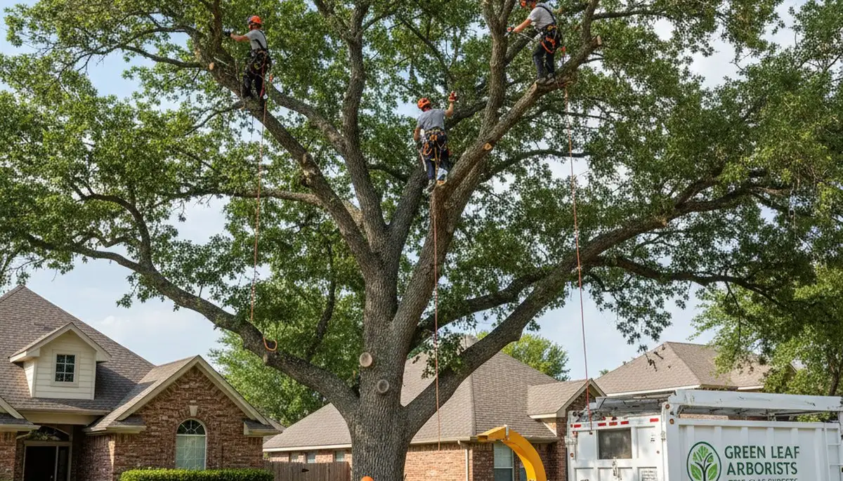 Professional tree removal service in Shawnee OK safely cutting and clearing large oak tree
