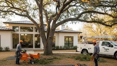 Professional tree removal service team working safely in Shawnee, OK neighborhood