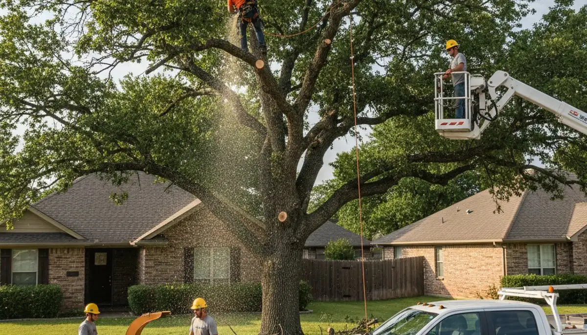 Professional tree removal service in Shawnee OK safely cutting down large oak tree