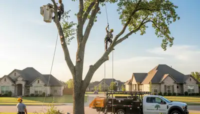 Professional tree removal service in Shawnee OK safely cutting and clearing large oak tree